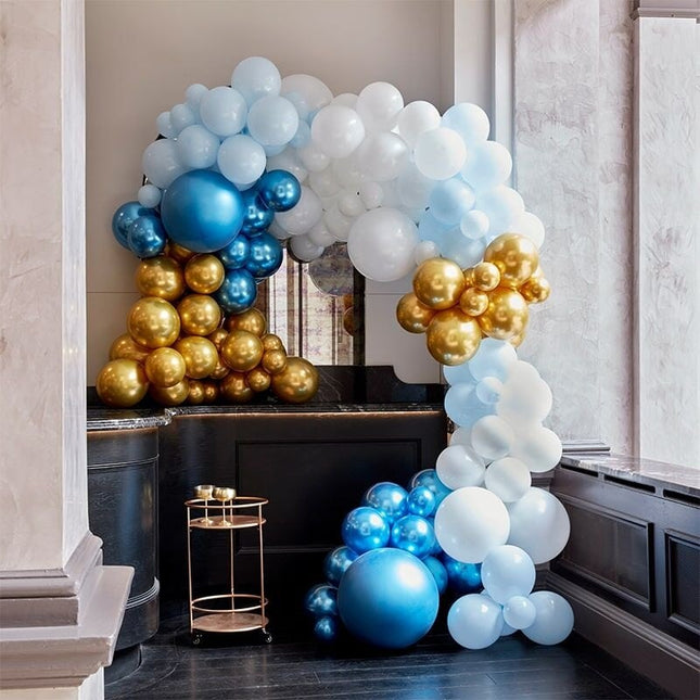 Feestbazaar Luxe Ballonboog Set Blauw/Goud Premium
