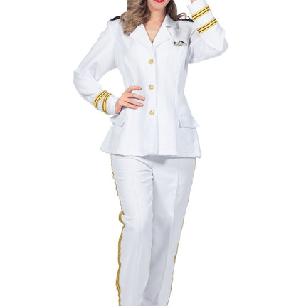 Feestbazaar Luxe Navy Officier Kostuum Wit Dames