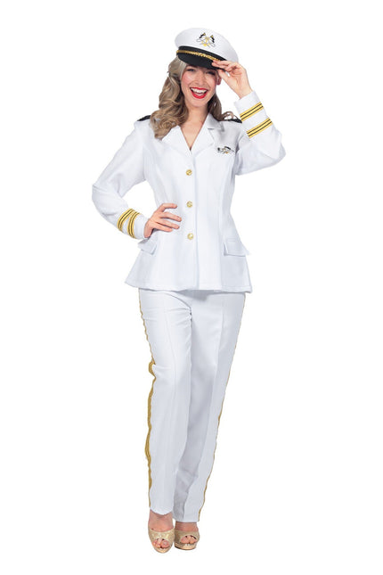 Feestbazaar Luxe Navy Officier Kostuum Wit Dames