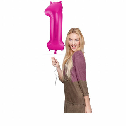 Feestbazaar Magenta Folieballon Cijfer 1 - 86 cm