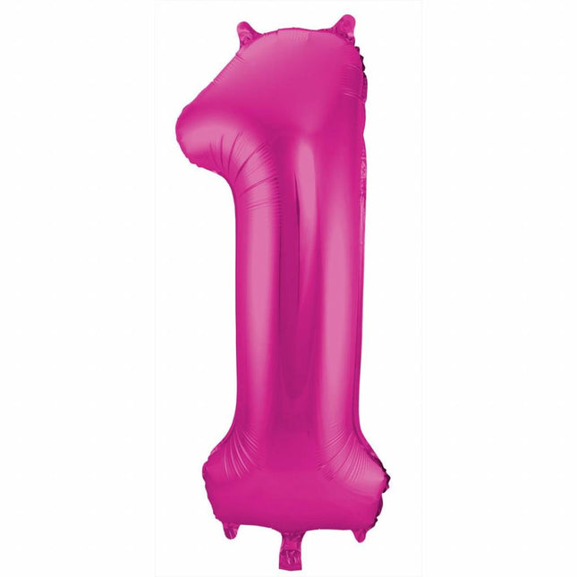 Feestbazaar Magenta Folieballon Cijfer 1 - 86 cm