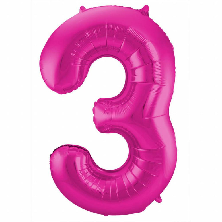 Feestbazaar Magenta Folieballon Cijfer 3 - 86 cm