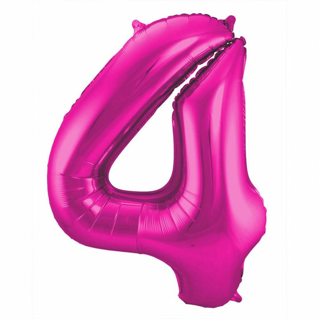 Feestbazaar Magenta Folieballon Cijfer 4 - 86 cm