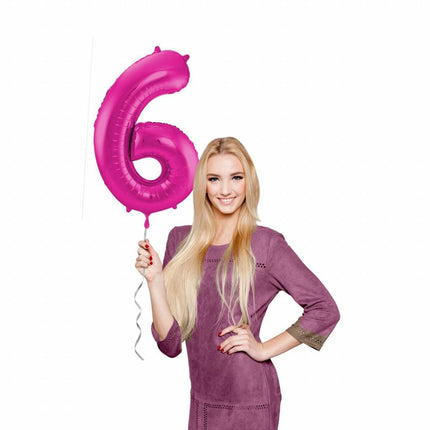 Feestbazaar Magenta Folieballon Cijfer 6 - 86 cm