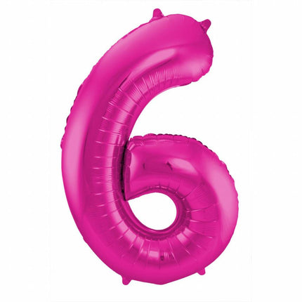 Feestbazaar Magenta Folieballon Cijfer 6 - 86 cm