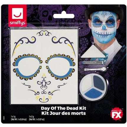 Feestbazaar Make-up set Day of the Dead blauw wit