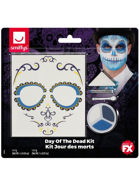 Feestbazaar Make-up set Day of the Dead blauw wit