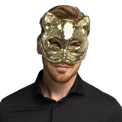 Feestbazaar Masker Disco Kat Goud