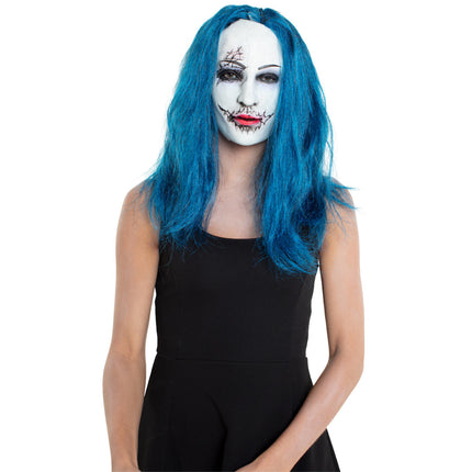 Feestbazaar Masker Horror Vrouw met blauw haar