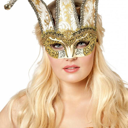 Feestbazaar Masker Joker met belletjes goud
