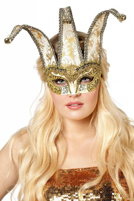 Feestbazaar Masker Joker met belletjes goud