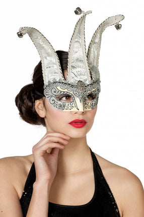 Feestbazaar Masker Joker met belletjes zilver