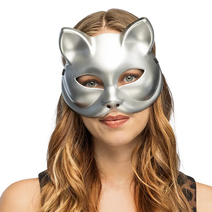 Feestbazaar Masker Kitty Zilver