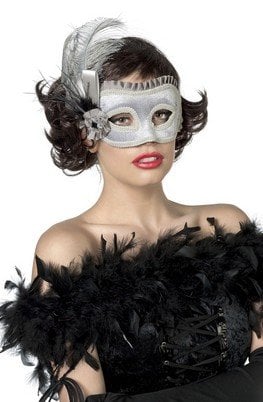 Feestbazaar Masker met veren zilver