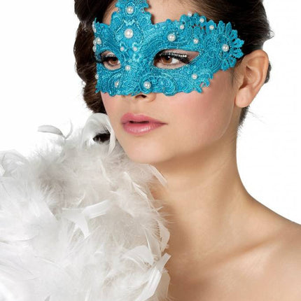 Feestbazaar Masker stof met parels aqua