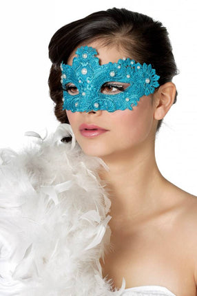Feestbazaar Masker stof met parels aqua
