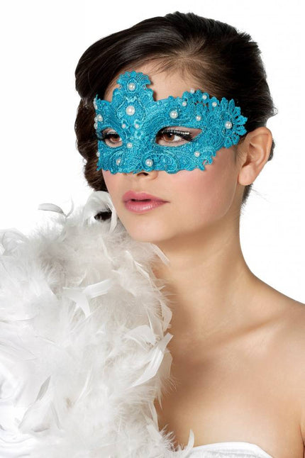 Feestbazaar Masker stof met parels aqua