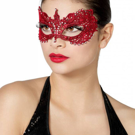 Feestbazaar Masker stof met steentjes rood