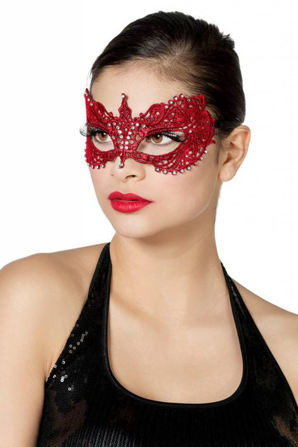 Feestbazaar Masker stof met steentjes rood