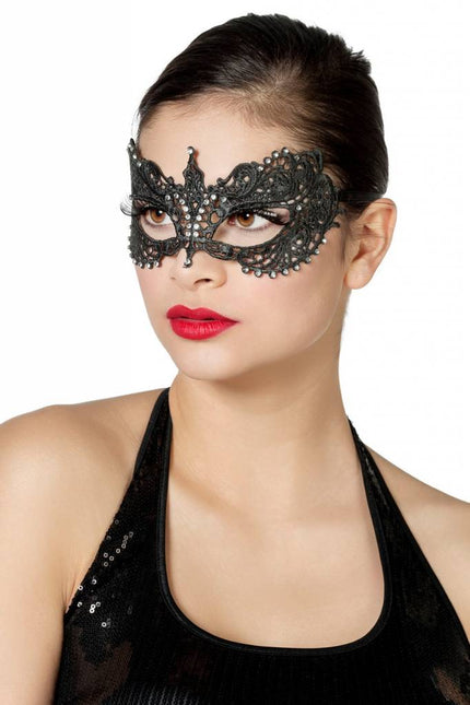 Feestbazaar Masker stof met steentjes zilver/zwart
