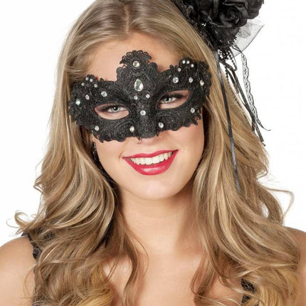 Feestbazaar Masker stof met steentjes zwart