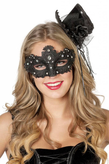 Feestbazaar Masker stof met steentjes zwart