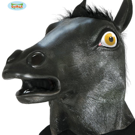 Feestbazaar Masker zwart paard met haar