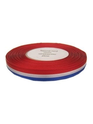 Feestbazaar Medaille lint rood/wit/blauw 10 mm. per 25 meter op rol
