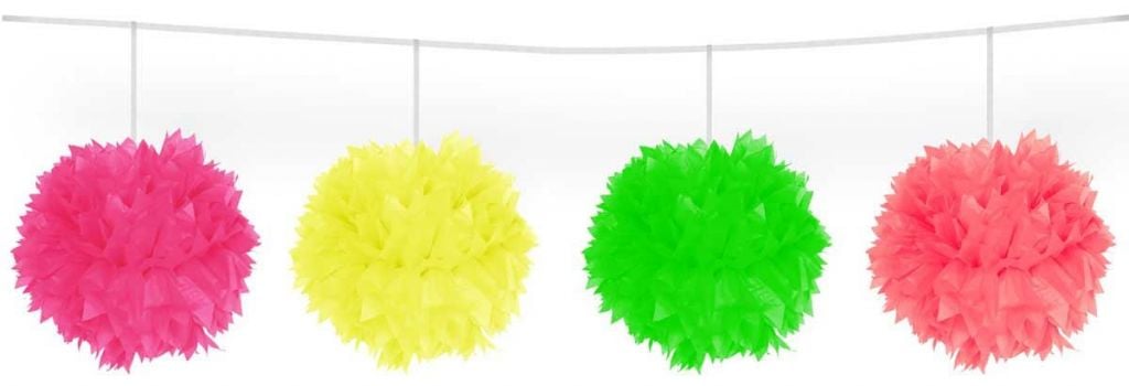 Feestbazaar Meerkleurige Neon slinger pompom - 3 meter
