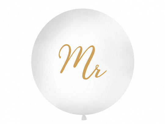 Feestbazaar Mega Ballon Pastel Wit met Gouden print Mr - 1 meter