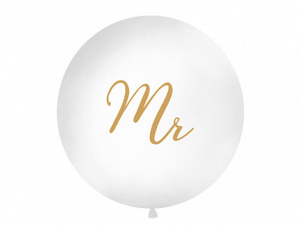 Feestbazaar Mega Ballon Pastel Wit met Gouden print Mr - 1 meter