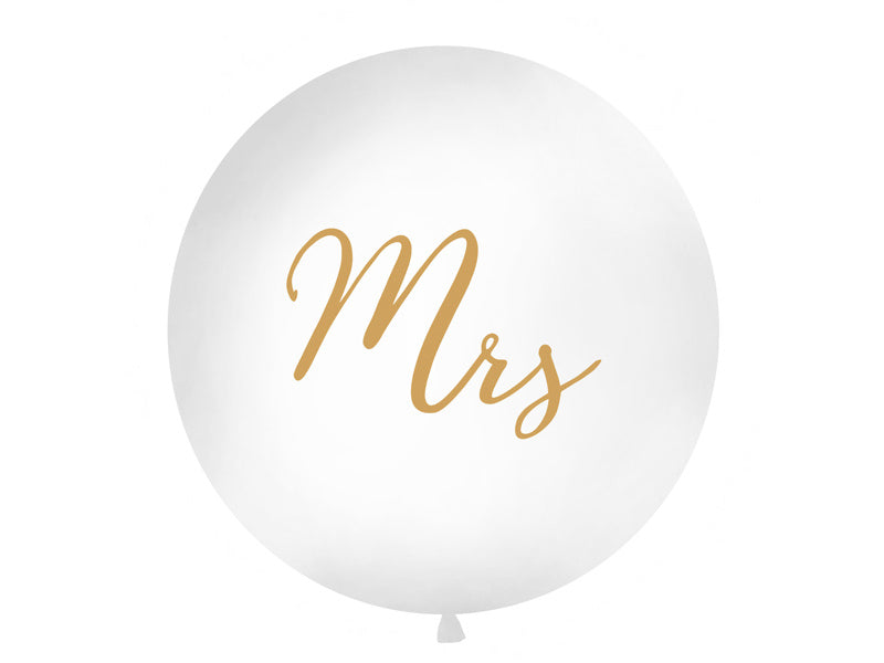 Feestbazaar Mega Ballon Pastel Wit met Gouden print Mrs - 1 meter