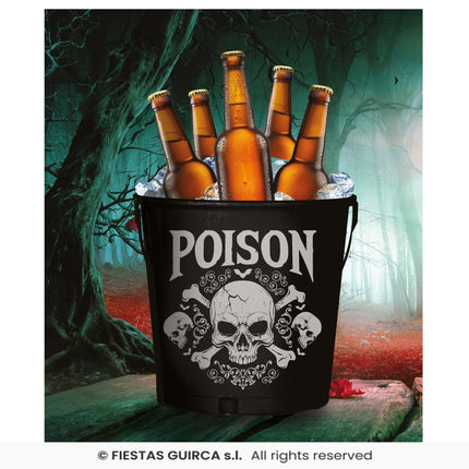 Feestbazaar Metalen Emmertje Halloween Poison Doodskop (19x23cm)