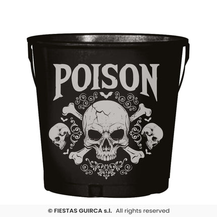 Feestbazaar Metalen Emmertje Halloween Poison Doodskop (19x23cm)