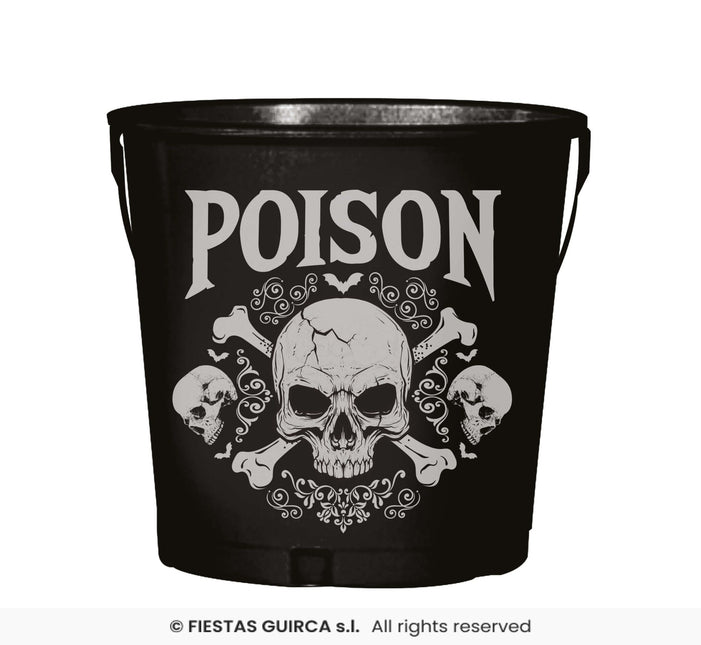 Feestbazaar Metalen Emmertje Halloween Poison Doodskop (19x23cm)