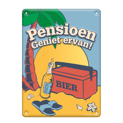 Feestbazaar Metalen Tekstbord Pensioen  (22x16,5cm)