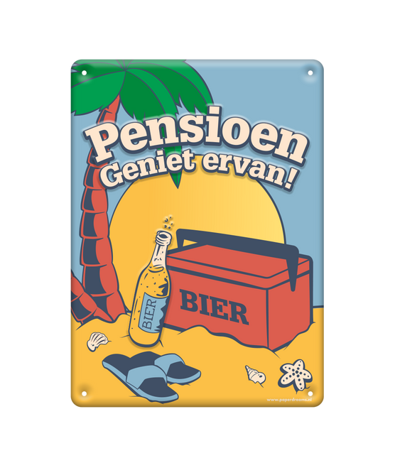 Feestbazaar Metalen Tekstbord Pensioen  (22x16,5cm)