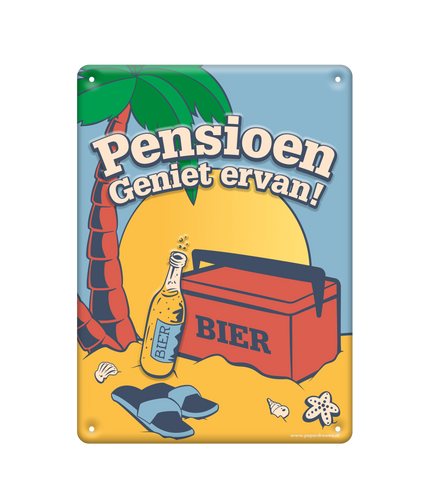 Feestbazaar Metalen Tekstbord Pensioen  (22x16,5cm)