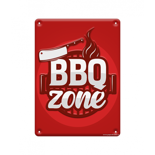 Feestbazaar Metalen Tekstbordje 'BBQ Zone' (22x16,5cm)
