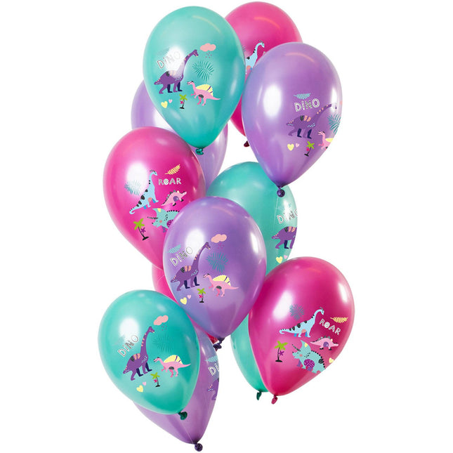 Feestbazaar Metallic Ballonnen Dinosaurussen Premium Paars (12st)