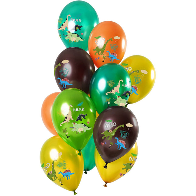 Feestbazaar Metallic Ballonnen Set Dinosaurussen Premium - 12 Stuks