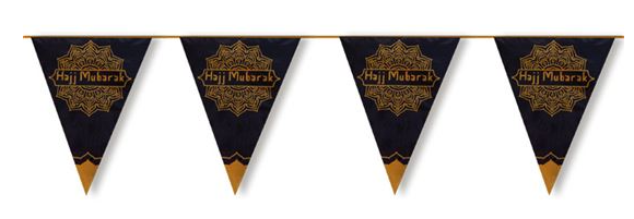 Feestbazaar Metallic Vlaggenlijn 'Hajj Mubarak' Zwart/Goud (6m)