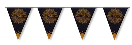 Feestbazaar Metallic Vlaggenlijn 'Hajj Mubarak' Zwart/Goud (6m)