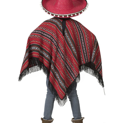 Feestbazaar Mexicaanse Poncho Rood/Zwart Miguel Kind