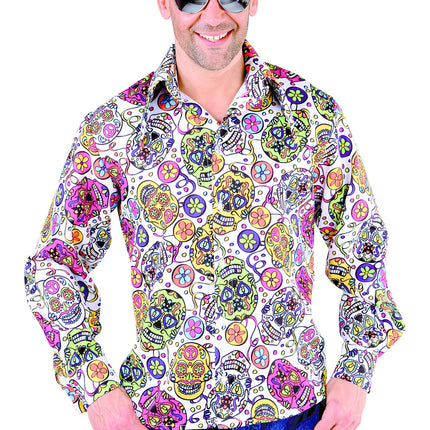 Feestbazaar Mexicans Skulls Wit blouse heren