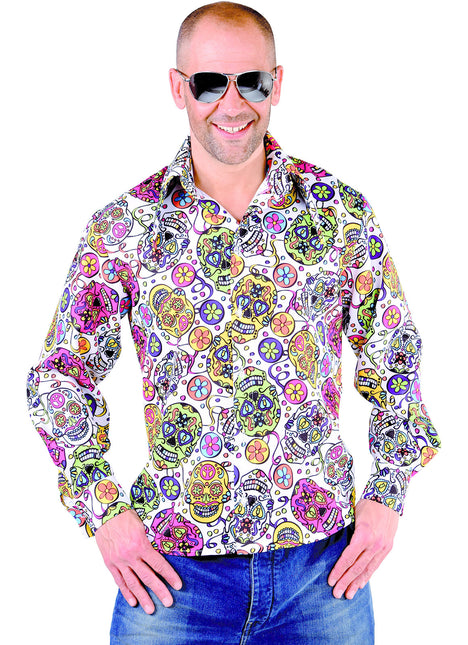 Feestbazaar Mexicans Skulls Wit blouse heren
