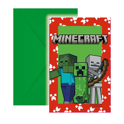 Feestbazaar Minecraft Uitnodigingen Met Enveloppe (6st)