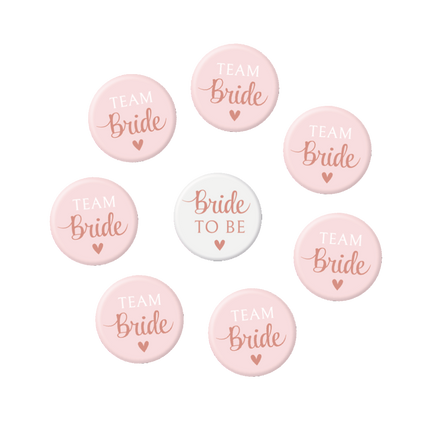 Feestbazaar Mini Badges Bride to Be/Team Bride Blush roze