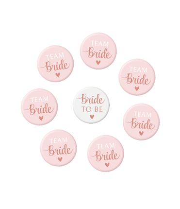Feestbazaar Mini Badges Bride to Be/Team Bride Blush roze