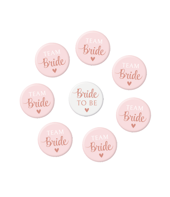 Feestbazaar Mini Badges Bride to Be/Team Bride Blush roze